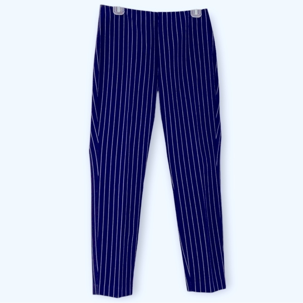Rag & Bone navy striped pants back zip no waist band Elastic inside waist 10
C